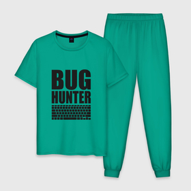 Мужская пижама хлопок с принтом Bug Хантер , 100% хлопок | брюки и футболка прямого кроя, без карманов, на брюках мягкая резинка на поясе и по низу штанин
 | bug | hunter | programmer | админ | баг | код | охотник | программист | сисадмин | тестер