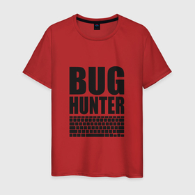 Мужская футболка хлопок с принтом Bug Хантер в Кировске, 100% хлопок | прямой крой, круглый вырез горловины, длина до линии бедер, слегка спущенное плечо. | bug | hunter | programmer | админ | баг | код | охотник | программист | сисадмин | тестер