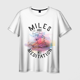 Мужская футболка 3D с принтом Велик моя медитация в Петрозаводске, 100% полиэфир | прямой крой, круглый вырез горловины, длина до линии бедер | Тематика изображения на принте: байк | велик | велосипед | велосипедист | крути педали | лясик | медитация | покатушки