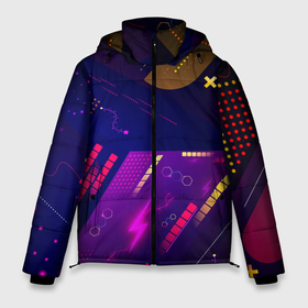 Мужская зимняя куртка 3D с принтом Cyber neon pattern   Vanguard в Петрозаводске, верх — 100% полиэстер; подкладка — 100% полиэстер; утеплитель — 100% полиэстер | длина ниже бедра, свободный силуэт Оверсайз. Есть воротник-стойка, отстегивающийся капюшон и ветрозащитная планка. 

Боковые карманы с листочкой на кнопках и внутренний карман на молнии. | abstraction | cyber | neon | pattern | vanguard | абстракция | авангард | неон | узор