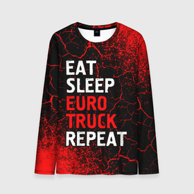 Мужской лонгслив 3D с принтом Eat Sleep Euro Truck Repeat   Спрей в Кировске, 100% полиэстер | длинные рукава, круглый вырез горловины, полуприлегающий силуэт | Тематика изображения на принте: eat sleep euro truck repeat | euro | logo | simulator | truck | евро | игра | игры | краска | лого | логотип | символ | симулятор | спрей | трак