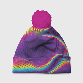 Шапка 3D c помпоном с принтом Neon fashion pattern   Wave в Курске, 100% полиэстер | универсальный размер, печать по всей поверхности изделия | fashion | neon | pattern | raster | wave | волна | мода | неон | растр | узор