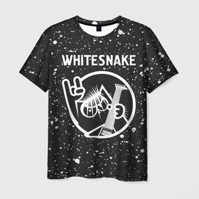 Мужская футболка 3D с принтом Whitesnake + КОТ + Краска в Санкт-Петербурге, 100% полиэфир | прямой крой, круглый вырез горловины, длина до линии бедер | band | metal | paint | rock | whitesnake | брызги | вайтснейк | группа | кот | краска | рок
