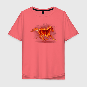 Мужская футболка хлопок Oversize с принтом Fire horse (огненная лошадь) в Курске, 100% хлопок | свободный крой, круглый ворот, “спинка” длиннее передней части | fire | flame | horse | в огне | в пламени | конь | лошадь | огненная | огненный | огонь | пламя