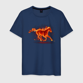 Мужская футболка хлопок с принтом Fire horse (огненная лошадь) в Санкт-Петербурге, 100% хлопок | прямой крой, круглый вырез горловины, длина до линии бедер, слегка спущенное плечо. | fire | flame | horse | в огне | в пламени | конь | лошадь | огненная | огненный | огонь | пламя