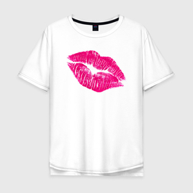 Мужская футболка хлопок Oversize с принтом Red kiss в Санкт-Петербурге, 100% хлопок | свободный крой, круглый ворот, “спинка” длиннее передней части | Тематика изображения на принте: kiss | lips | red | губы | красный | помада | поцелуй