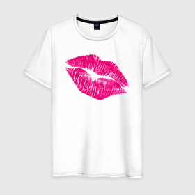 Мужская футболка хлопок с принтом Red kiss в Екатеринбурге, 100% хлопок | прямой крой, круглый вырез горловины, длина до линии бедер, слегка спущенное плечо. | Тематика изображения на принте: kiss | lips | red | губы | красный | помада | поцелуй
