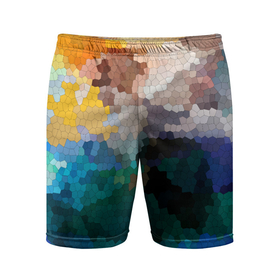 Мужские шорты спортивные с принтом Осенний мозаичный узор в Курске,  |  | абстрактный | камуфляж | милитари | модный | мозаика | разноцветный | современный