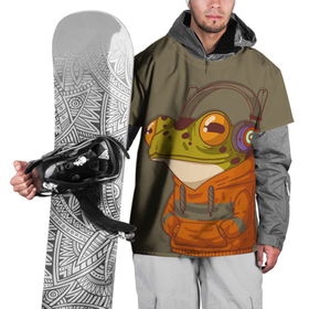 Накидка на куртку 3D с принтом Лягуха в наушниках , 100% полиэстер |  | Тематика изображения на принте: frog | жаба | лягуха | лягушка | наушники