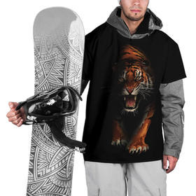 Накидка на куртку 3D с принтом Тигр на черном фоне в Новосибирске, 100% полиэстер |  | Тематика изображения на принте: большая кошка | зверь | тигр | тигрище | хищник