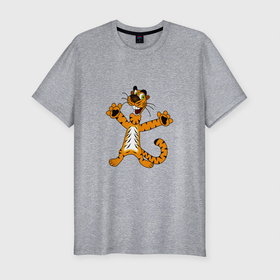 Мужская футболка хлопок Slim с принтом ТИГР НА ПОЗИТИВЕ в Тюмени, 92% хлопок, 8% лайкра | приталенный силуэт, круглый вырез ворота, длина до линии бедра, короткий рукав | акула | дикая природа | дикий | животное | животные | забавный | король тигров | кошка | милый | позитив | тигр