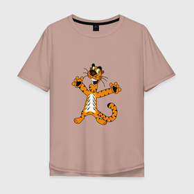 Мужская футболка хлопок Oversize с принтом ТИГР НА ПОЗИТИВЕ в Новосибирске, 100% хлопок | свободный крой, круглый ворот, “спинка” длиннее передней части | акула | дикая природа | дикий | животное | животные | забавный | король тигров | кошка | милый | позитив | тигр