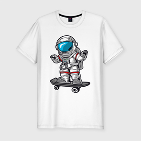 Мужская футболка хлопок Slim с принтом Космонавт   скейтер в Курске, 92% хлопок, 8% лайкра | приталенный силуэт, круглый вырез ворота, длина до линии бедра, короткий рукав | астронавт | космонавт | космос | скейт | скейтер