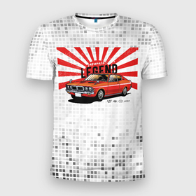 Мужская футболка 3D Slim с принтом Красная легенда в Екатеринбурге, 100% полиэстер с улучшенными характеристиками | приталенный силуэт, круглая горловина, широкие плечи, сужается к линии бедра | авто | автомобиль | классика | красная машина | легенда | легендарная | машина
