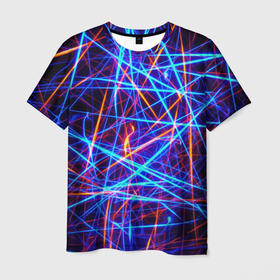 Мужская футболка 3D с принтом Neon pattern   Fashion 2055 в Екатеринбурге, 100% полиэфир | прямой крой, круглый вырез горловины, длина до линии бедер | fashion | light | neon | pattern | vanguard | авангард | мода | неон | свет | узор