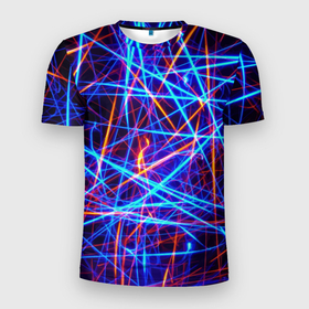 Мужская футболка 3D Slim с принтом Neon pattern   Fashion 2055 в Белгороде, 100% полиэстер с улучшенными характеристиками | приталенный силуэт, круглая горловина, широкие плечи, сужается к линии бедра | fashion | light | neon | pattern | vanguard | авангард | мода | неон | свет | узор