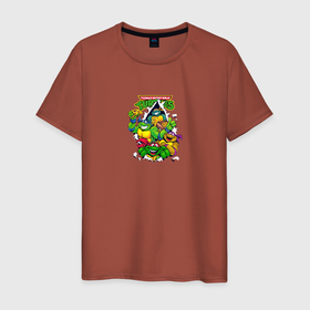 Мужская футболка хлопок с принтом Turtles   Pizza Power в Тюмени, 100% хлопок | прямой крой, круглый вырез горловины, длина до линии бедер, слегка спущенное плечо. | ninja | pizza | teenage ninja mutant turtles | turtles | кавабанга