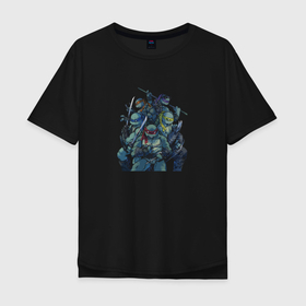 Мужская футболка хлопок Oversize с принтом Ninja Turtles   Anger в Курске, 100% хлопок | свободный крой, круглый ворот, “спинка” длиннее передней части | anger | fighter | mutant | ninja | turtles | кавабанга