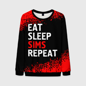 Мужской свитшот 3D с принтом Eat Sleep Sims Repeat | Краска в Петрозаводске, 100% полиэстер с мягким внутренним слоем | круглый вырез горловины, мягкая резинка на манжетах и поясе, свободная посадка по фигуре | Тематика изображения на принте: eat sleep sims repeat | logo | sims | the | игра | игры | краска | лого | логотип | символ | симс | спрей