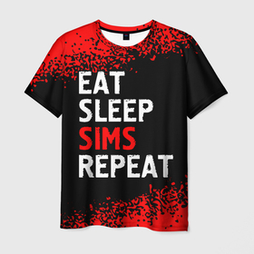Мужская футболка 3D с принтом Eat Sleep Sims Repeat | Краска в Кировске, 100% полиэфир | прямой крой, круглый вырез горловины, длина до линии бедер | eat sleep sims repeat | logo | sims | the | игра | игры | краска | лого | логотип | символ | симс | спрей