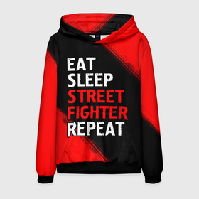 Мужская толстовка 3D с принтом Eat Sleep Street Fighter Repeat | Краска в Новосибирске, 100% полиэстер | двухслойный капюшон со шнурком для регулировки, мягкие манжеты на рукавах и по низу толстовки, спереди карман-кенгуру с мягким внутренним слоем. | eat sleep street fighter repeat | fighter | logo | street | игра | игры | краска | лого | логотип | символ | стрит | файтер