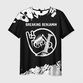 Мужская футболка 3D с принтом Breaking Benjamin + КОТ + Брызги , 100% полиэфир | прямой крой, круглый вырез горловины, длина до линии бедер | band | benjamin | breaking | breaking benjamin | metal | paint | rock | бенджамин | брейкин | брызги | группа | кот | краска | рок