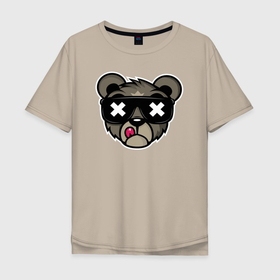 Мужская футболка хлопок Oversize с принтом Мишка в очках в Тюмени, 100% хлопок | свободный крой, круглый ворот, “спинка” длиннее передней части | bear | club | в очках | клабер | клуб | медведь | мишка | очки | тусовщик