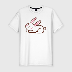 Мужская футболка хлопок Slim с принтом Зайка беленький в Санкт-Петербурге, 92% хлопок, 8% лайкра | приталенный силуэт, круглый вырез ворота, длина до линии бедра, короткий рукав | rabbit | white | беленький | белый | зайка | зайко | зайчишка | заяц | кролик | кроль | милый | трусишка | ушастый