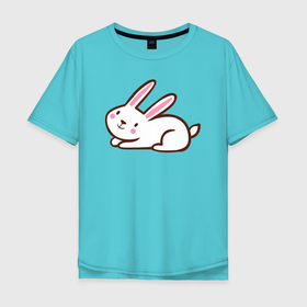Мужская футболка хлопок Oversize с принтом Зайка беленький в Санкт-Петербурге, 100% хлопок | свободный крой, круглый ворот, “спинка” длиннее передней части | rabbit | white | беленький | белый | зайка | зайко | зайчишка | заяц | кролик | кроль | милый | трусишка | ушастый