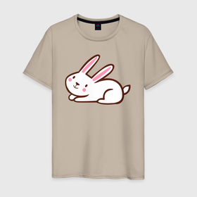 Мужская футболка хлопок с принтом Зайка беленький в Петрозаводске, 100% хлопок | прямой крой, круглый вырез горловины, длина до линии бедер, слегка спущенное плечо. | rabbit | white | беленький | белый | зайка | зайко | зайчишка | заяц | кролик | кроль | милый | трусишка | ушастый