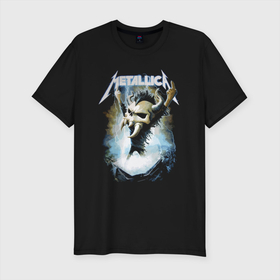Мужская футболка хлопок Slim с принтом Metallica   Gesture в Санкт-Петербурге, 92% хлопок, 8% лайкра | приталенный силуэт, круглый вырез ворота, длина до линии бедра, короткий рукав | dude | finger | gesture | metallica | skull | thrash metal | жест | металлика | палец | трэш метал | череп | чувак