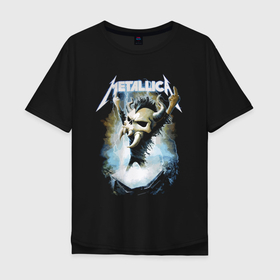 Мужская футболка хлопок Oversize с принтом Metallica   Gesture в Екатеринбурге, 100% хлопок | свободный крой, круглый ворот, “спинка” длиннее передней части | dude | finger | gesture | metallica | skull | thrash metal | жест | металлика | палец | трэш метал | череп | чувак