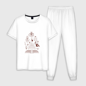 Мужская пижама хлопок с принтом НАЦИОНАЛЬНЫЕ ПРЕДМЕТЫ КИТАЯ в Тюмени, 100% хлопок | брюки и футболка прямого кроя, без карманов, на брюках мягкая резинка на поясе и по низу штанин
 | chinese | clothing | coins | dragon | objects | tradition | yin yang | дракон | инь янь | китайские | монеты | одежда | предметы | традиция