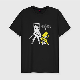 Мужская футболка хлопок Slim с принтом Эмблема Little Nightmares 2 в Белгороде, 92% хлопок, 8% лайкра | приталенный силуэт, круглый вырез ворота, длина до линии бедра, короткий рукав | little nightmares | игры | ужасы