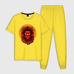 Мужская пижама хлопок с принтом Солнечный  лев , 100% хлопок | брюки и футболка прямого кроя, без карманов, на брюках мягкая резинка на поясе и по низу штанин
 | король лев | лев | львенок | львица | солнечный | солнце