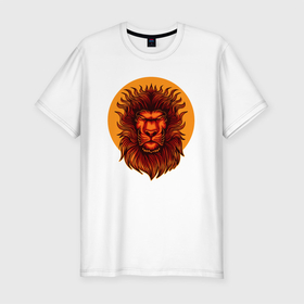 Мужская футболка хлопок Slim с принтом Солнечный  лев в Белгороде, 92% хлопок, 8% лайкра | приталенный силуэт, круглый вырез ворота, длина до линии бедра, короткий рукав | король лев | лев | львенок | львица | солнечный | солнце