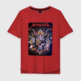 Мужская футболка хлопок Oversize с принтом Metallica   Playbill   Art skull в Екатеринбурге, 100% хлопок | свободный крой, круглый ворот, “спинка” длиннее передней части | art | cobweb | group | horns | jaw | metallica | skull | teeth | thrash metal | группа | зубы | искусство | металлика | пасть | паутина | рога | трэш метал | череп