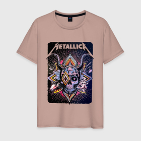 Мужская футболка хлопок с принтом Metallica   Playbill   Art skull в Новосибирске, 100% хлопок | прямой крой, круглый вырез горловины, длина до линии бедер, слегка спущенное плечо. | art | cobweb | group | horns | jaw | metallica | skull | teeth | thrash metal | группа | зубы | искусство | металлика | пасть | паутина | рога | трэш метал | череп