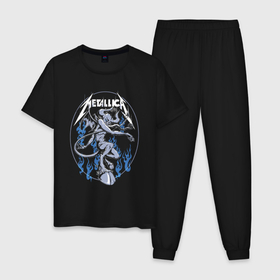 Мужская пижама хлопок с принтом Metallica   Thrash metal   Damn в Тюмени, 100% хлопок | брюки и футболка прямого кроя, без карманов, на брюках мягкая резинка на поясе и по низу штанин
 | Тематика изображения на принте: damn | group | hoofs | horns | metallica | thrash metal | группа | копыта | металлика | рога | трэш метал | чёрт
