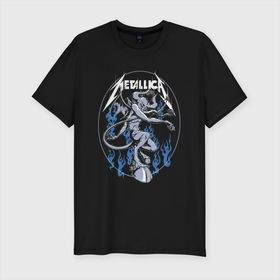 Мужская футболка хлопок Slim с принтом Metallica   Thrash metal   Damn , 92% хлопок, 8% лайкра | приталенный силуэт, круглый вырез ворота, длина до линии бедра, короткий рукав | damn | group | hoofs | horns | metallica | thrash metal | группа | копыта | металлика | рога | трэш метал | чёрт