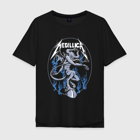 Мужская футболка хлопок Oversize с принтом Metallica   Thrash metal   Damn в Санкт-Петербурге, 100% хлопок | свободный крой, круглый ворот, “спинка” длиннее передней части | damn | group | hoofs | horns | metallica | thrash metal | группа | копыта | металлика | рога | трэш метал | чёрт