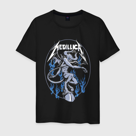 Мужская футболка хлопок с принтом Metallica   Thrash metal   Damn в Екатеринбурге, 100% хлопок | прямой крой, круглый вырез горловины, длина до линии бедер, слегка спущенное плечо. | damn | group | hoofs | horns | metallica | thrash metal | группа | копыта | металлика | рога | трэш метал | чёрт
