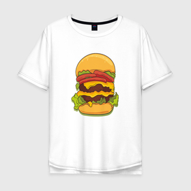 Мужская футболка хлопок Oversize с принтом Самый вкусный гамбургер в Белгороде, 100% хлопок | свободный крой, круглый ворот, “спинка” длиннее передней части | hamburger | бургер | бутерброд | гамбургер | еда | мак | сендвич