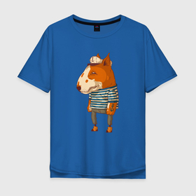 Мужская футболка хлопок Oversize с принтом Бультерьер   моряк в Екатеринбурге, 100% хлопок | свободный крой, круглый ворот, “спинка” длиннее передней части | бультерьер | животное | морской волк | моряк | собака