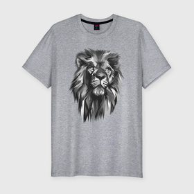 Мужская футболка хлопок Slim с принтом Черно белая голова льва в Новосибирске, 92% хлопок, 8% лайкра | приталенный силуэт, круглый вырез ворота, длина до линии бедра, короткий рукав | большая кошка | голова льва | лев | хищник | царь зверей