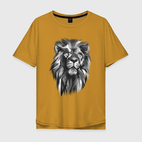 Мужская футболка хлопок Oversize с принтом Черно белая голова льва в Новосибирске, 100% хлопок | свободный крой, круглый ворот, “спинка” длиннее передней части | Тематика изображения на принте: большая кошка | голова льва | лев | хищник | царь зверей