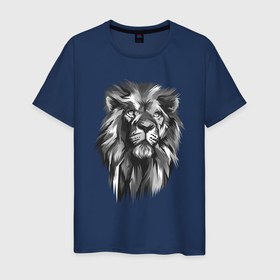 Мужская футболка хлопок с принтом Черно белая голова льва в Санкт-Петербурге, 100% хлопок | прямой крой, круглый вырез горловины, длина до линии бедер, слегка спущенное плечо. | Тематика изображения на принте: большая кошка | голова льва | лев | хищник | царь зверей