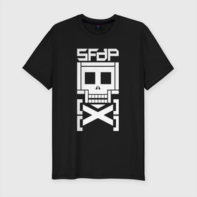 Мужская футболка хлопок Slim с принтом 5FDP AfterLife logo в Санкт-Петербурге, 92% хлопок, 8% лайкра | приталенный силуэт, круглый вырез ворота, длина до линии бедра, короткий рукав | Тематика изображения на принте: 5fdp | afterlife | ffdp | five finger death punch | logo | rock | skeleton | skull | лого | рок | скелет | ффдп | череп