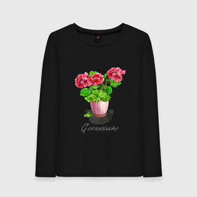 Женский лонгслив хлопок с принтом Герань в горшке Пеларгония Geranium в Тюмени, 100% хлопок |  | geranium | ботаника | ботанический | герань | герань в горшке | пеларгония | садоводство | цветоводство | цветок в горшке