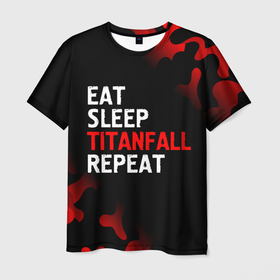 Мужская футболка 3D с принтом Eat Sleep Titanfall Repeat + Милитари в Кировске, 100% полиэфир | прямой крой, круглый вырез горловины, длина до линии бедер | Тематика изображения на принте: eat sleep titanfall repeat | logo | titanfall | игра | игры | камуфляж | лого | логотип | милитари | символ | титанфол